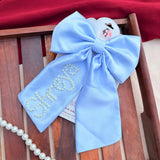 Pearl Promise Personalized Bow | Hand-Embroidered Satin Hair Accessory