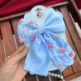 Baby Blue Bliss | Hand-Embroidered Floral Statement Hair Bow