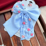 Baby Blue Bliss | Hand-Embroidered Floral Statement Hair Bow