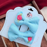 Aqua Rose Twins | Hand-Embroidered Floral Hair Bow Set