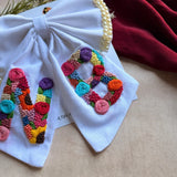 Couple Initial White Hand Embroidered Personalized Bow Hair Clip