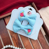 Aqua Rose Twins | Hand-Embroidered Floral Hair Bow Set