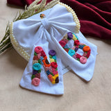 Couple Initial White Hand Embroidered Personalized Bow Hair Clip