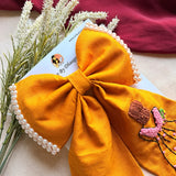 Mustard Doll Hand Embroidered Bow Hair Clip