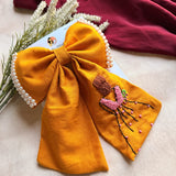 Mustard Doll Hand Embroidered Bow Hair Clip