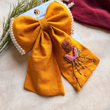 Mustard Doll Hand Embroidered Bow Hair Clip