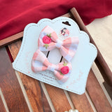 Checkmate Twins | Hand-Embroidered Gingham Bow Set