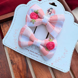 Checkmate Twins | Hand-Embroidered Gingham Bow Set