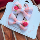 Checkmate Twins | Hand-Embroidered Gingham Bow Set