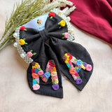 Couple Initial Black Hand Embroidered Personalized Bow Hair Clip