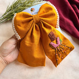 Mustard Doll Hand Embroidered Bow Hair Clip