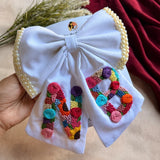 Couple Initial White Hand Embroidered Personalized Bow Hair Clip