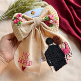 My World Hand Embroidered Couple Bow Hair Clip – Beige