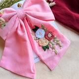 Pinkey Hand Embroidered Floral Bow Hair Clip