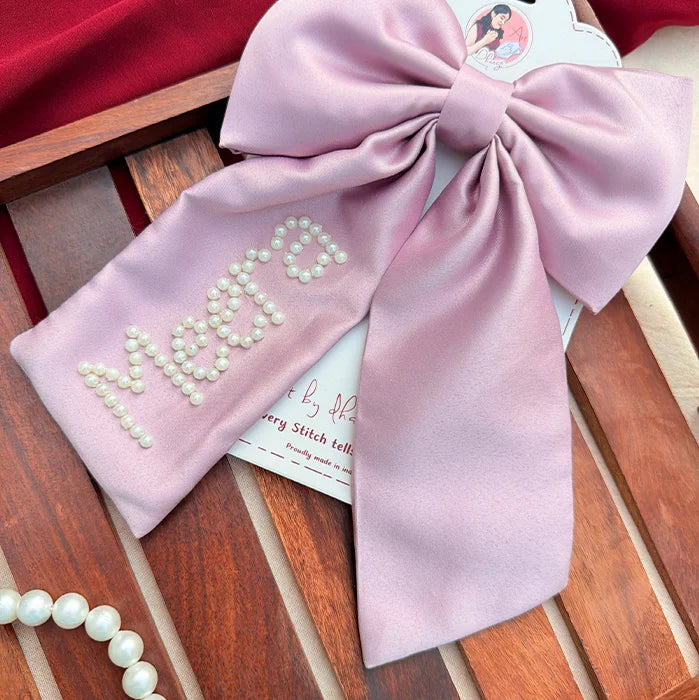 Lilac Bride Bow | Pearl-Embellished Bridal Statement Hair Bow