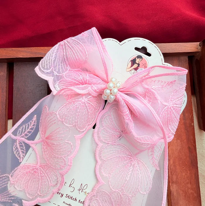 Fluttering Pink | Floral Lace Statement Hair Bow