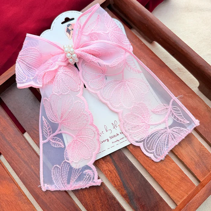 Fluttering Pink | Floral Lace Statement Hair Bow