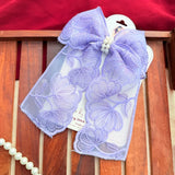 Fluttering Purple | Floral Lace Statement Hair Bow with Pearl Detail