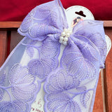 Fluttering Purple | Floral Lace Statement Hair Bow with Pearl Detail