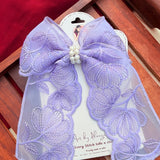 Fluttering Purple | Floral Lace Statement Hair Bow with Pearl Detail