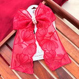 Fluttering Red | Floral Lace Statement Hair Bow with Pearl Detail