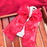 Fluttering Red | Floral Lace Statement Hair Bow with Pearl Detail
