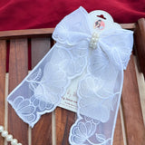 Fluttering White | Floral Lace Statement Hair Bow with Pearl Detail