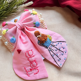 Aaina Pink Personalized Hand Embroidered Bow Hair Clip
