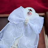 Fluttering White | Floral Lace Statement Hair Bow with Pearl Detail