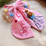Aaina Pink Personalized Hand Embroidered Bow Hair Clip
