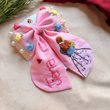 Aaina Pink Personalized Hand Embroidered Bow Hair Clip