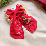 Aaina Red Personalized Hand Embroidered Bow Hair Clip