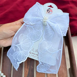 Fluttering White | Floral Lace Statement Hair Bow with Pearl Detail