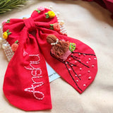 Aaina Red Personalized Hand Embroidered Bow Hair Clip