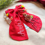 Aaina Red Personalized Hand Embroidered Bow Hair Clip