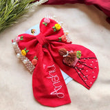 Aaina Red Personalized Hand Embroidered Bow Hair Clip