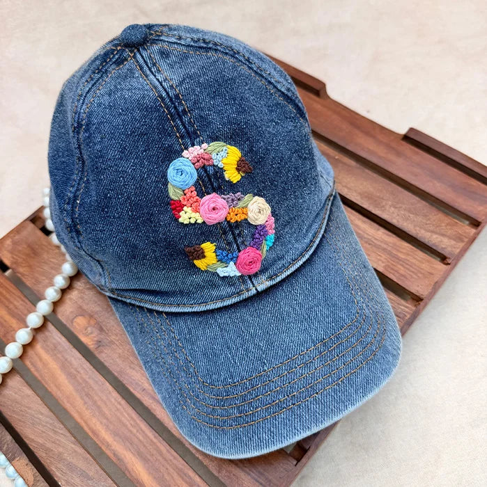 Daisy Doodle Cap | Hand-Embroidered Floral Denim Cap