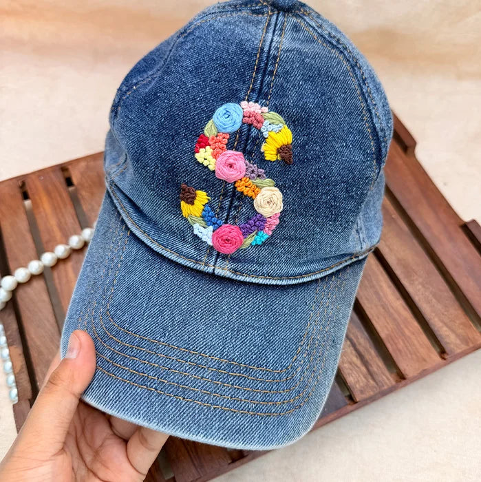 Daisy Doodle Cap | Hand-Embroidered Floral Denim Cap