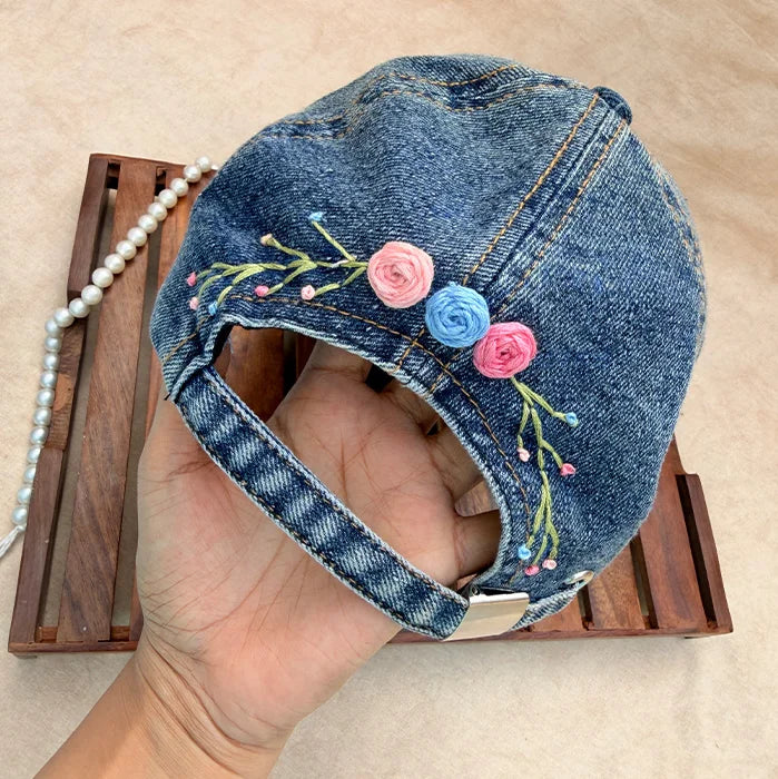 Daisy Doodle Cap | Hand-Embroidered Floral Denim Cap