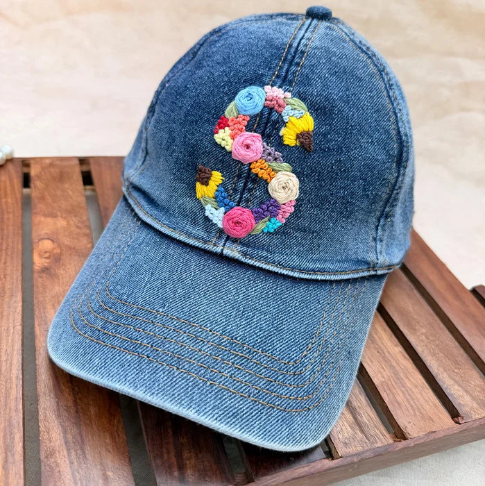 Daisy Doodle Cap | Hand-Embroidered Floral Denim Cap