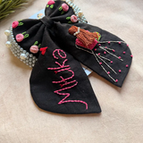 Aaina Black Bow – Hand Embroidered Personalized Pearl Hair Bow