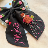 Aaina Black Bow – Hand Embroidered Personalized Pearl Hair Bow