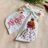 Aaina White Personalized Hand Embroidered Bow Hair Clip