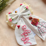 Aaina White Personalized Hand Embroidered Bow Hair Clip