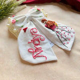 Aaina White Personalized Hand Embroidered Bow Hair Clip