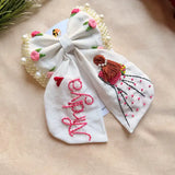 Aaina White Personalized Hand Embroidered Bow Hair Clip