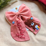 Cuddle Peach Personalized Teddy Hand Embroidered Bow Hair Clip