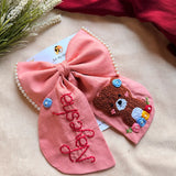 Cuddle Peach Personalized Teddy Hand Embroidered Bow Hair Clip