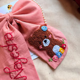 Cuddle Peach Personalized Teddy Hand Embroidered Bow Hair Clip