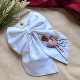 Khoobsurat White Hand Embroidered Bridal Bow Hair Clip